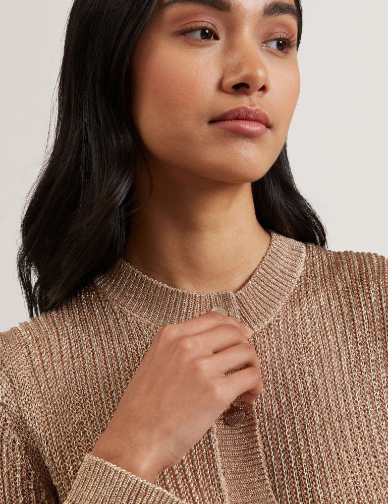 Ted Baker Manya - Metallic Knit Cropped Cardigan Ženske Majice Zlatne | 615823-QZK