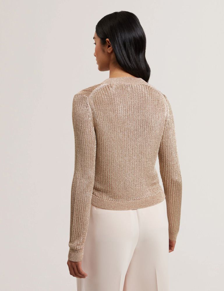 Ted Baker Manya - Metallic Knit Cropped Cardigan Ženske Majice Zlatne | 615823-QZK