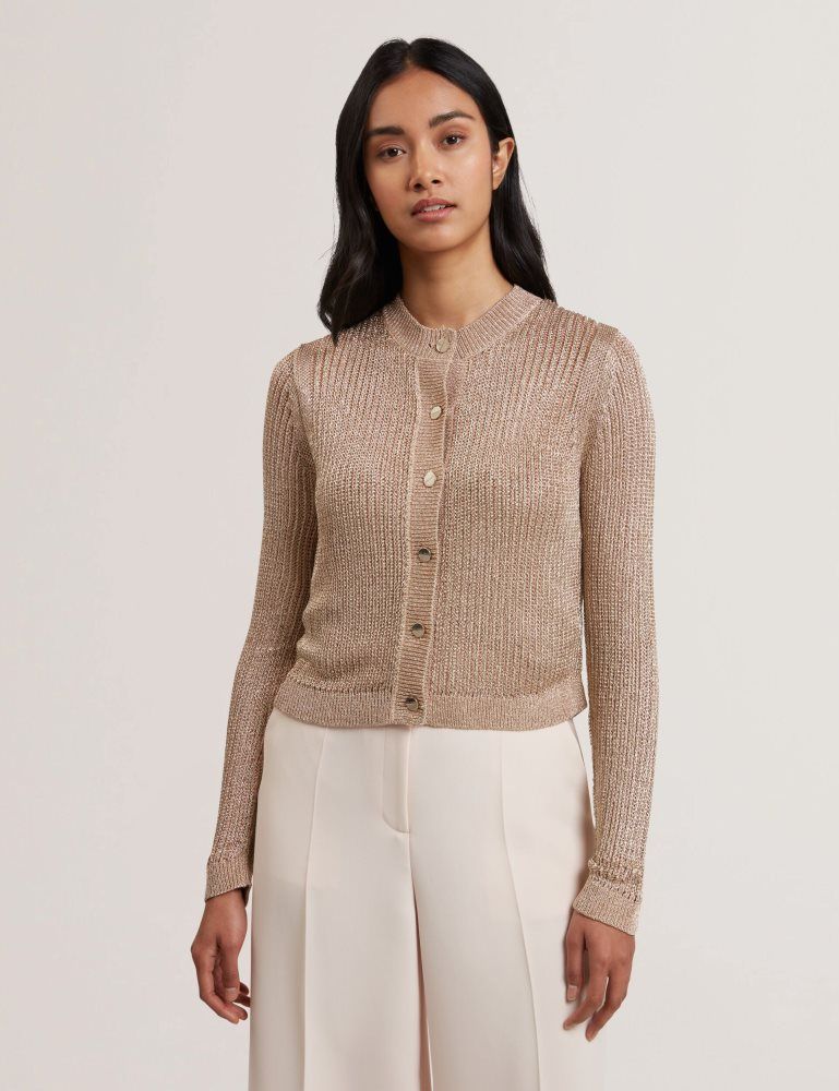 Ted Baker Manya - Metallic Knit Cropped Cardigan Ženske Majice Zlatne | 615823-QZK