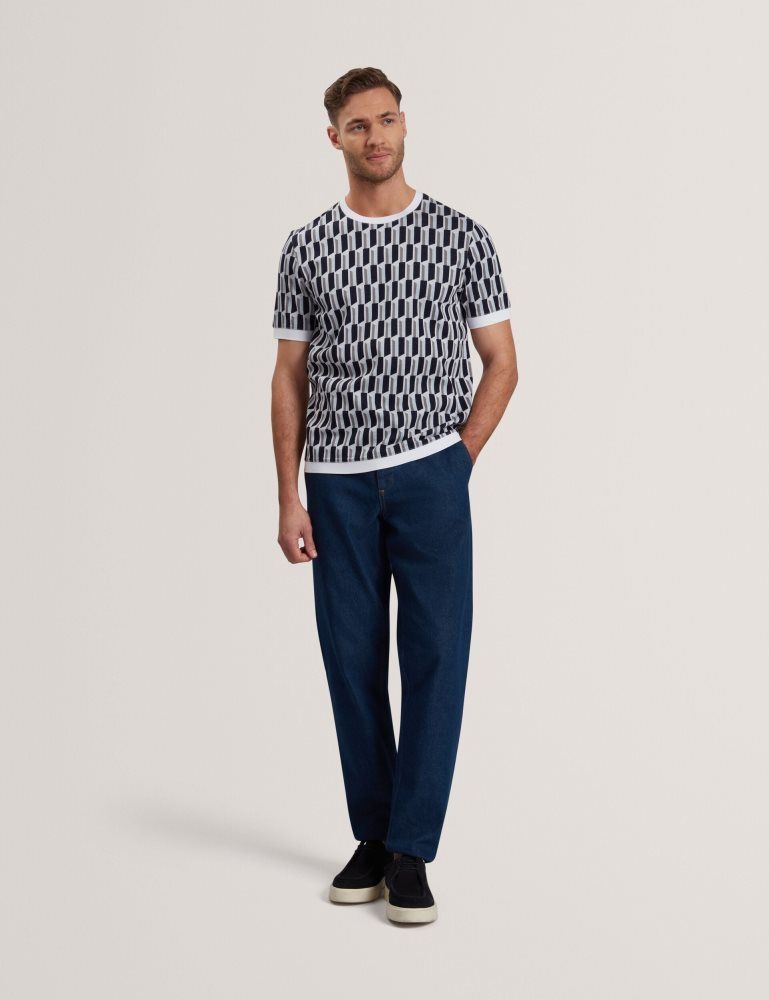 Ted Baker Marvins - Short Sleeve Jacquard Stripe Geo T-shirt Muške Topi Plave | 120659-TAY