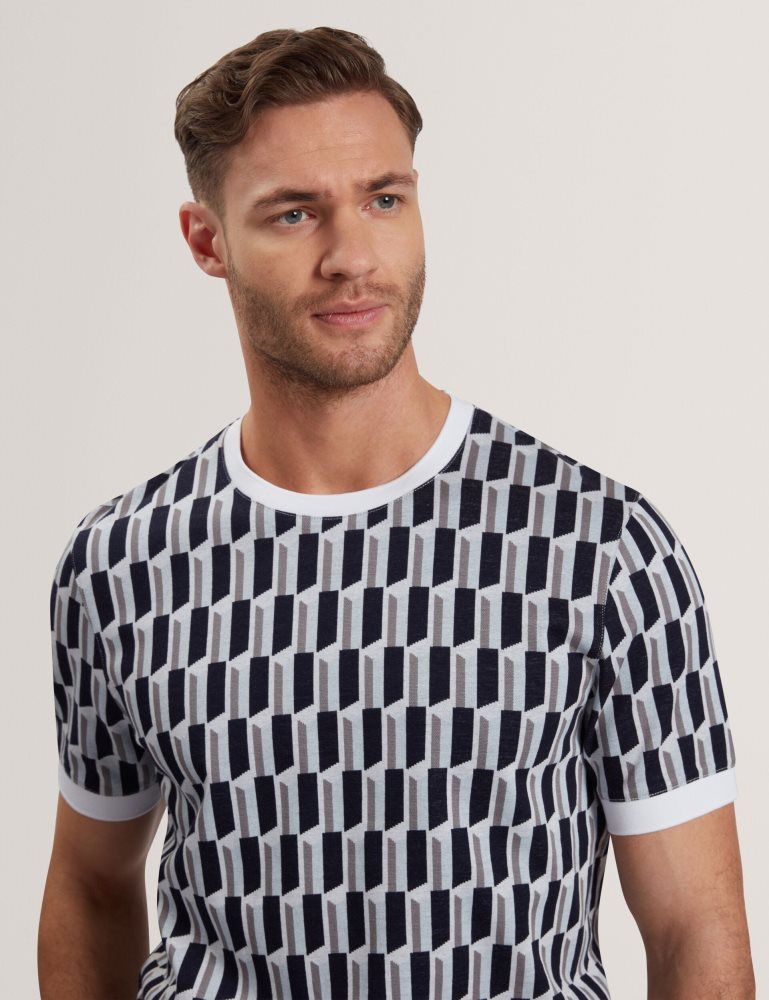 Ted Baker Marvins - Short Sleeve Jacquard Stripe Geo T-shirt Muške Topi Plave | 120659-TAY
