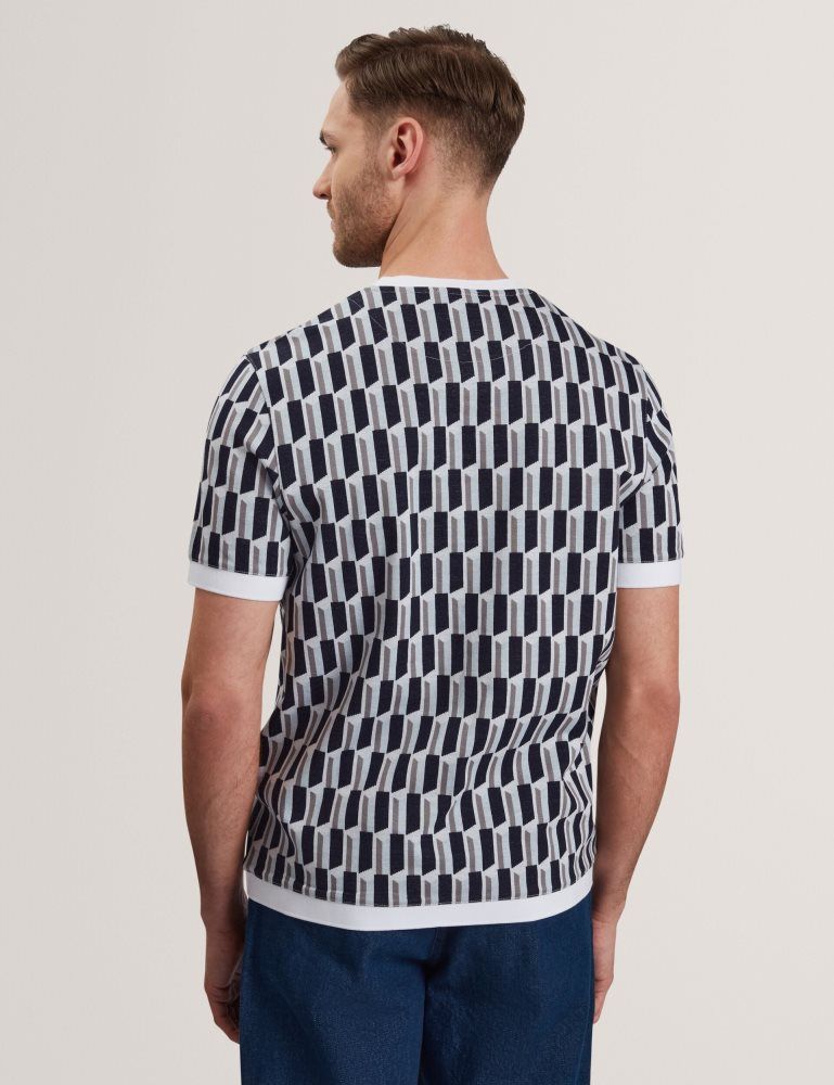 Ted Baker Marvins - Short Sleeve Jacquard Stripe Geo T-shirt Muške Topi Plave | 120659-TAY
