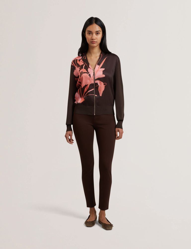 Ted Baker Matiina - Printed Front Zip-up Bomber Cardigan Ženske Majice Smeđe | 592014-DME