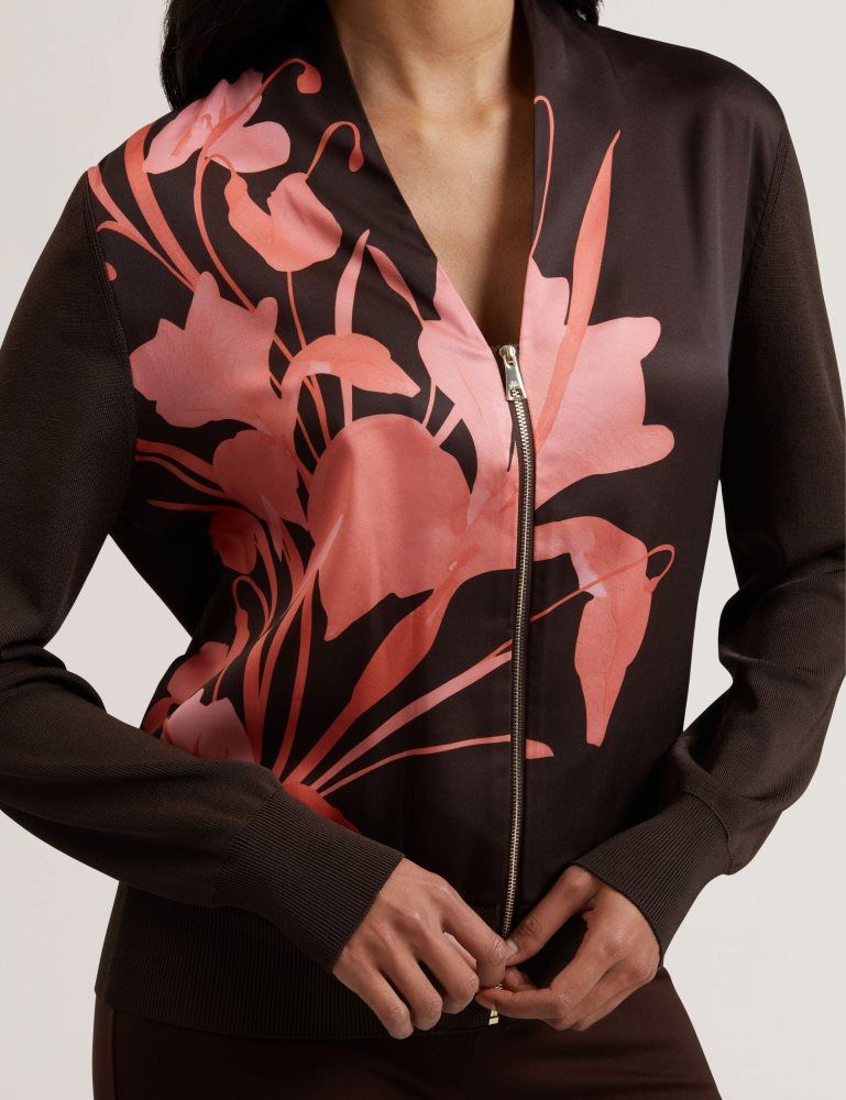 Ted Baker Matiina - Printed Front Zip-up Bomber Cardigan Ženske Majice Smeđe | 592014-DME