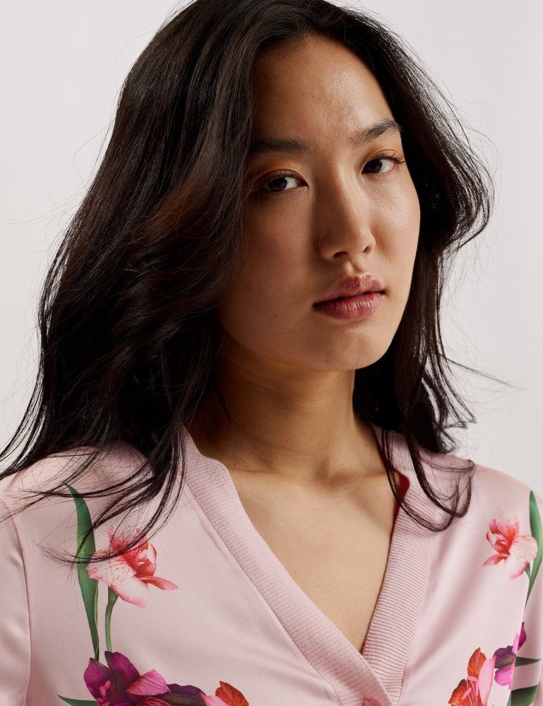 Ted Baker Meralll - Floral Woven Front V-neck Cardigan Ženske Džemperi Roze | 136985-WNM