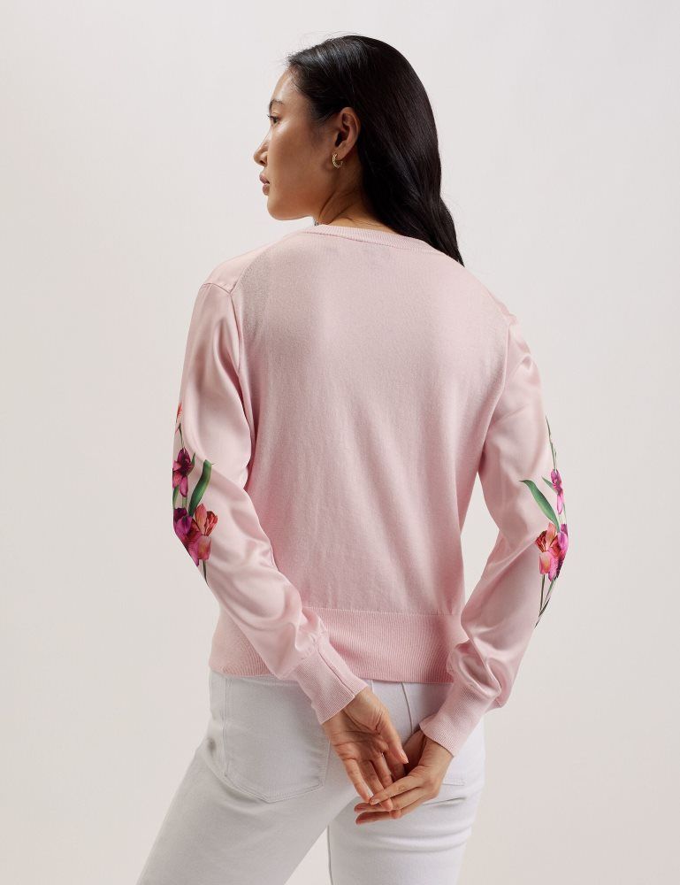 Ted Baker Meralll - Floral Woven Front V-neck Cardigan Ženske Džemperi Roze | 136985-WNM