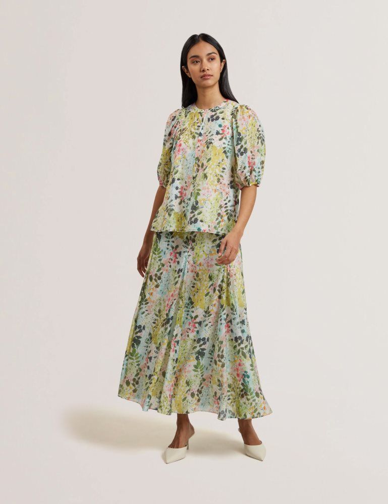 Ted Baker Micha - Floral Binding Detail Puffed Sleeve Blouse Ženske Majice Bijele | 196430-LCY