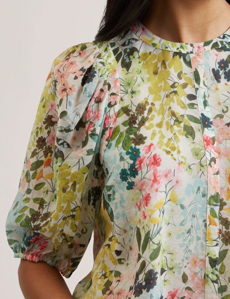 Ted Baker Micha - Floral Binding Detail Puffed Sleeve Blouse Ženske Majice Bijele | 196430-LCY