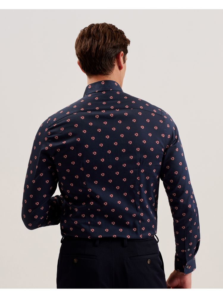 Ted Baker Mikceal - Floral Pattern Slim Fit Long Sleeve Shirt Muške Košulje Tamnoplave | 186032-XAG