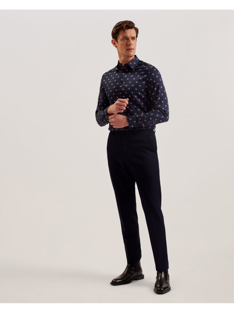 Ted Baker Mikceal - Floral Pattern Slim Fit Long Sleeve Shirt Muške Košulje Tamnoplave | 186032-XAG