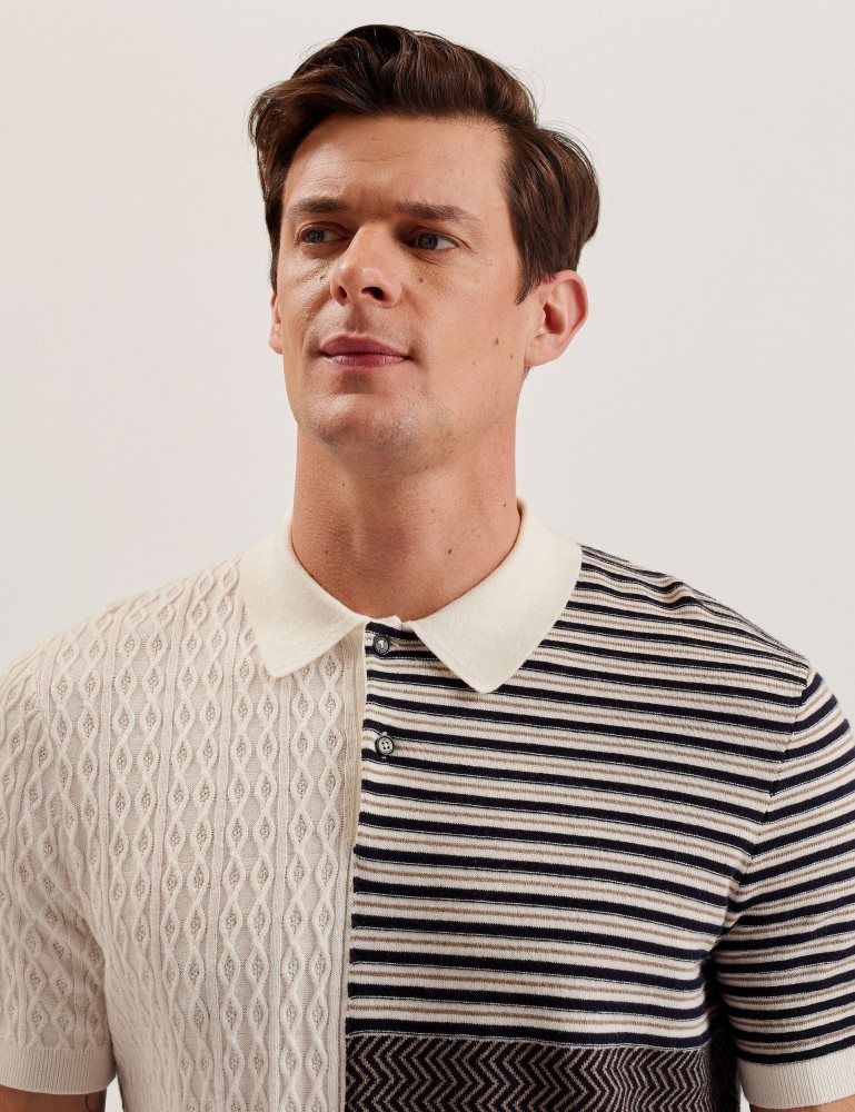 Ted Baker Minsta - Textured Patchwork Knit Polo Shirt Muške Topi Ecru | 438102-MZU
