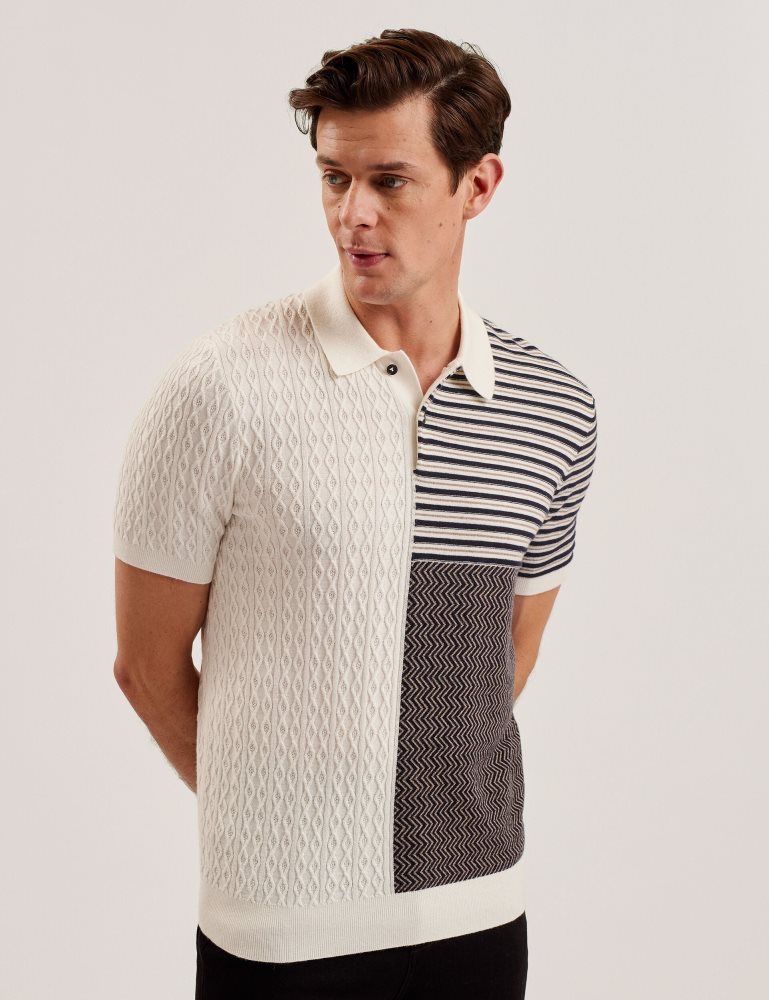 Ted Baker Minsta - Textured Patchwork Knit Polo Shirt Muške Topi Ecru | 438102-MZU