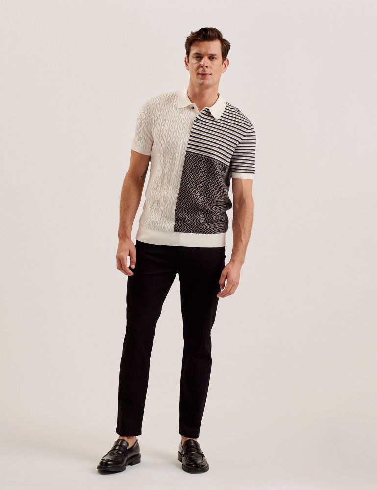 Ted Baker Minsta - Textured Patchwork Knit Polo Shirt Muške Topi Ecru | 438102-MZU