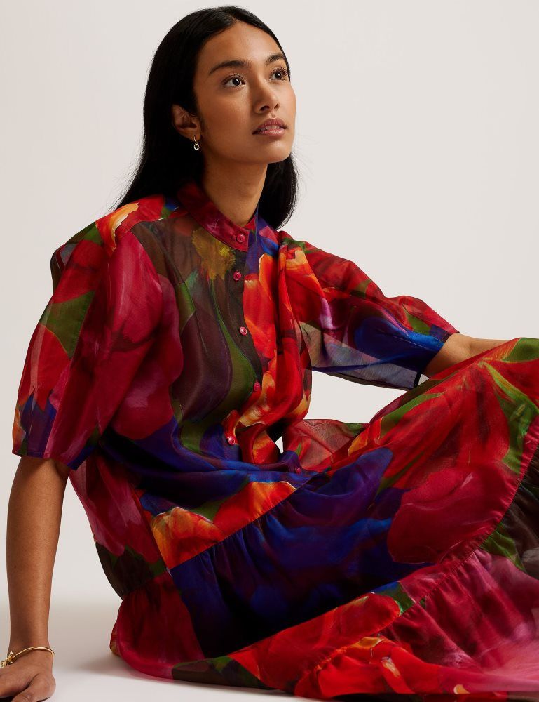 Ted Baker Miru - Organza Tropical Bloom Midi Dress Ženske Haljina Visebojne | 563287-ZVT