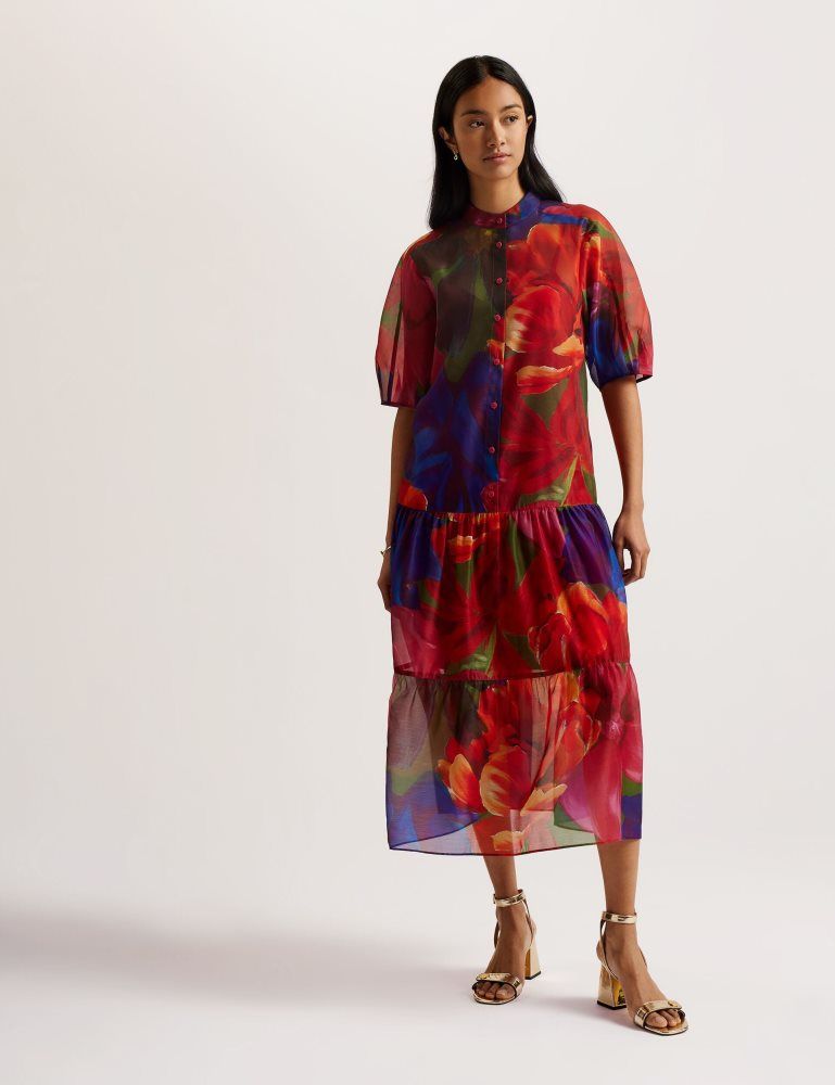 Ted Baker Miru - Organza Tropical Bloom Midi Dress Ženske Haljina Visebojne | 563287-ZVT