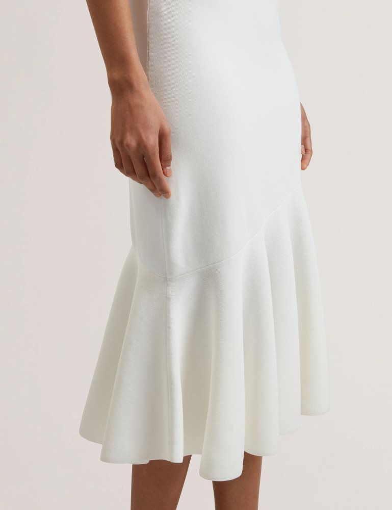 Ted Baker Miyhaa - Flippy Hem Square Neck Knitted Midi Dress Ženske Haljina Bijele | 518649-TXW