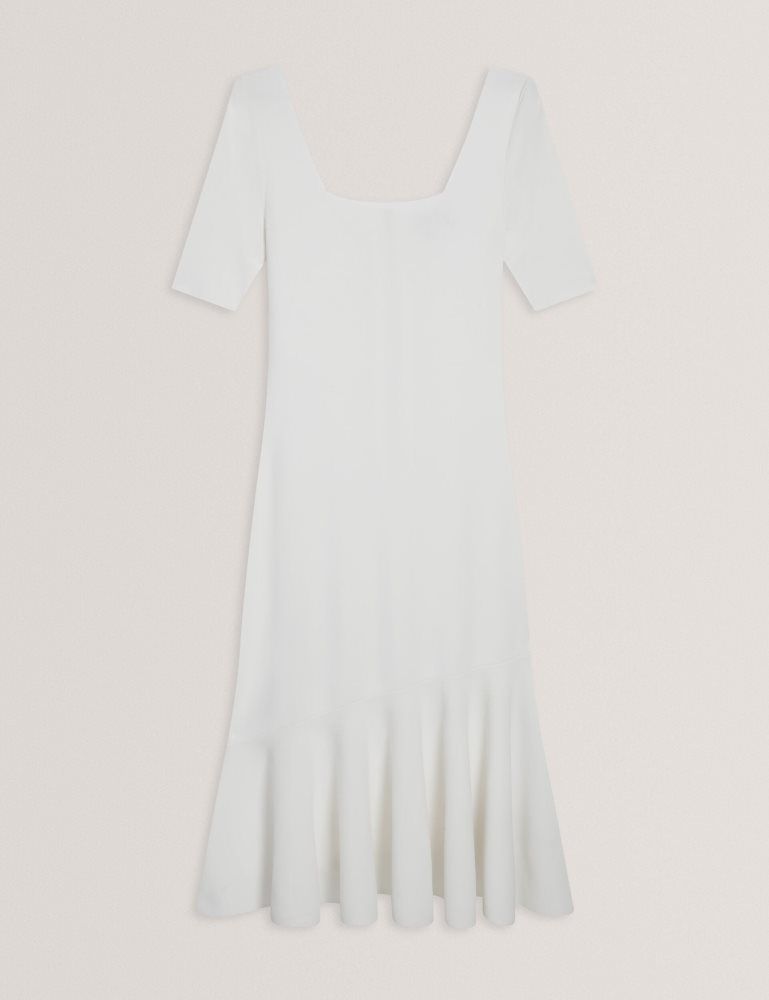 Ted Baker Miyhaa - Flippy Hem Square Neck Knitted Midi Dress Ženske Haljina Bijele | 518649-TXW
