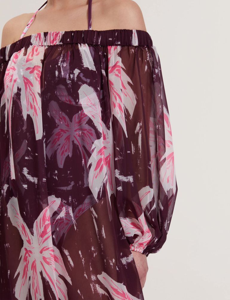 Ted Baker Montaya - Floral Bardot Maxi Dress Beach Cover-up Ženske Kupaći Kostimi Bordo | 237456-USN
