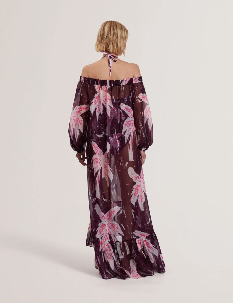 Ted Baker Montaya - Floral Bardot Maxi Dress Beach Cover-up Ženske Kupaći Kostimi Bordo | 237456-USN