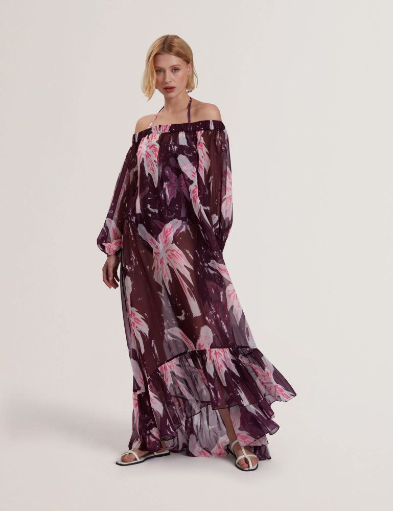 Ted Baker Montaya - Floral Bardot Maxi Dress Beach Cover-up Ženske Kupaći Kostimi Bordo | 237456-USN