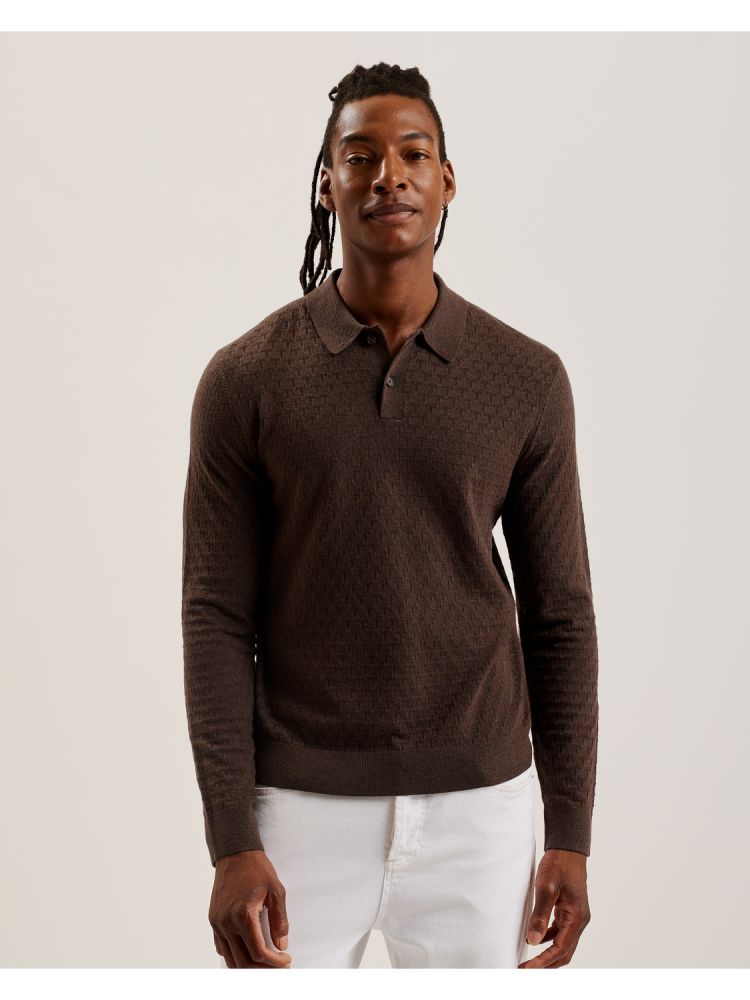 Ted Baker Morar - Long Sleeve T Stitch Knitted Polo Muške Topi Smeđe | 218356-LHQ