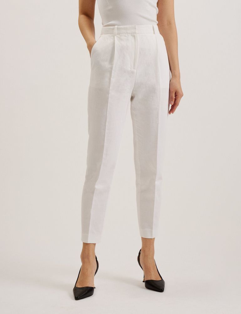 Ted Baker Musubt - Linen Cotton High Waisted Tailored Trousers Ženske Odijela Bijele | 871629-NYX