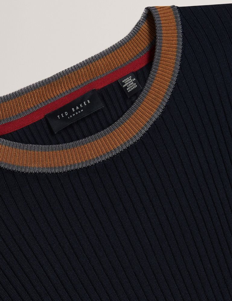 Ted Baker Nayor - Long Sleeve Rayon Ribbed Crew Neck Muške Džemperi Tamnoplave | 709312-WHG