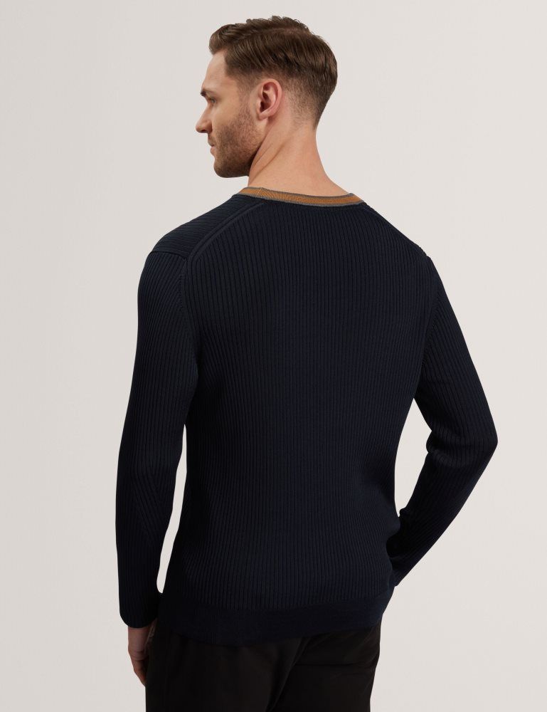 Ted Baker Nayor - Long Sleeve Rayon Ribbed Crew Neck Muške Džemperi Tamnoplave | 709312-WHG