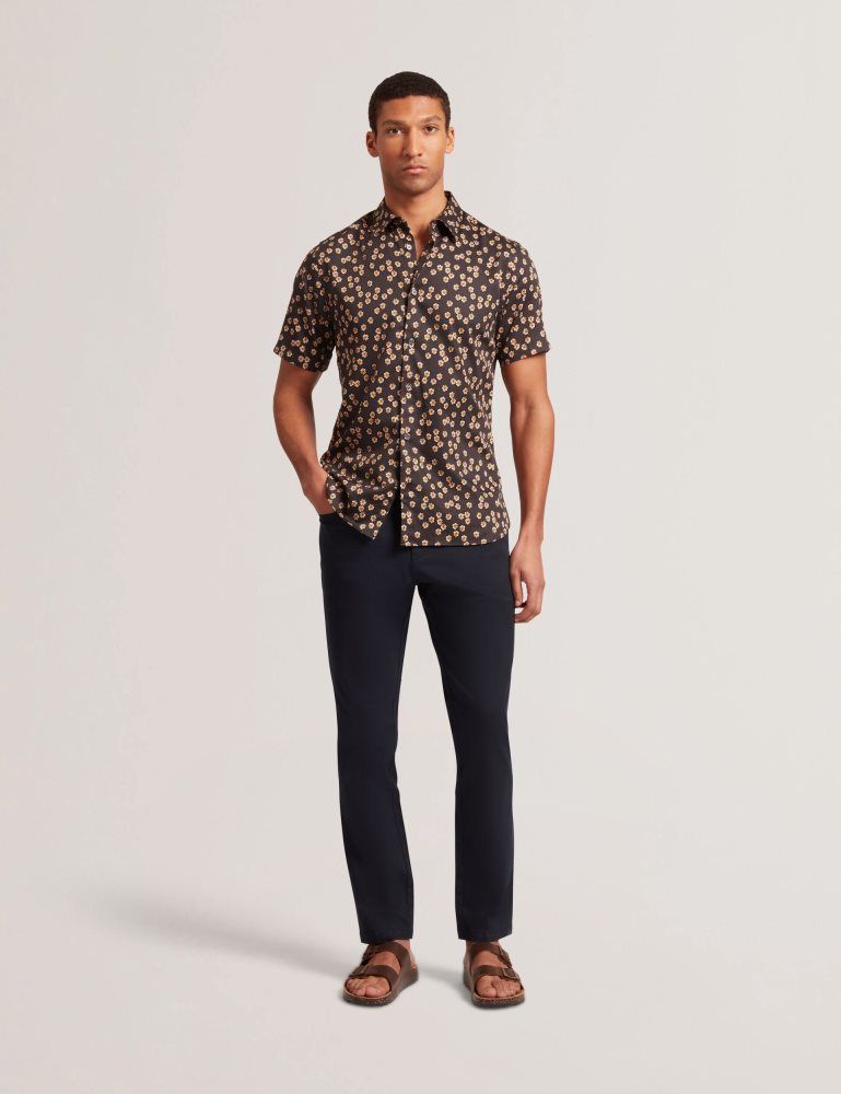 Ted Baker Niksho - Short Sleeve Slim Ditsy Floral Shirt Muške Košulje Crne | 601483-PEW