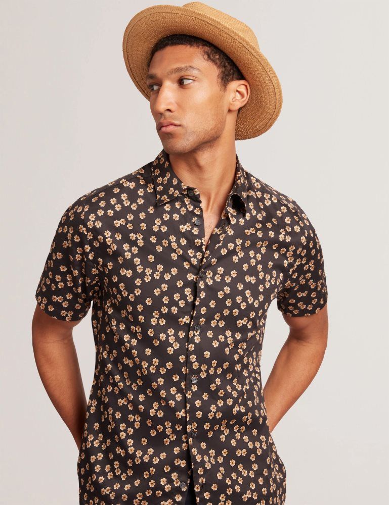 Ted Baker Niksho - Short Sleeve Slim Ditsy Floral Shirt Muške Košulje Crne | 601483-PEW