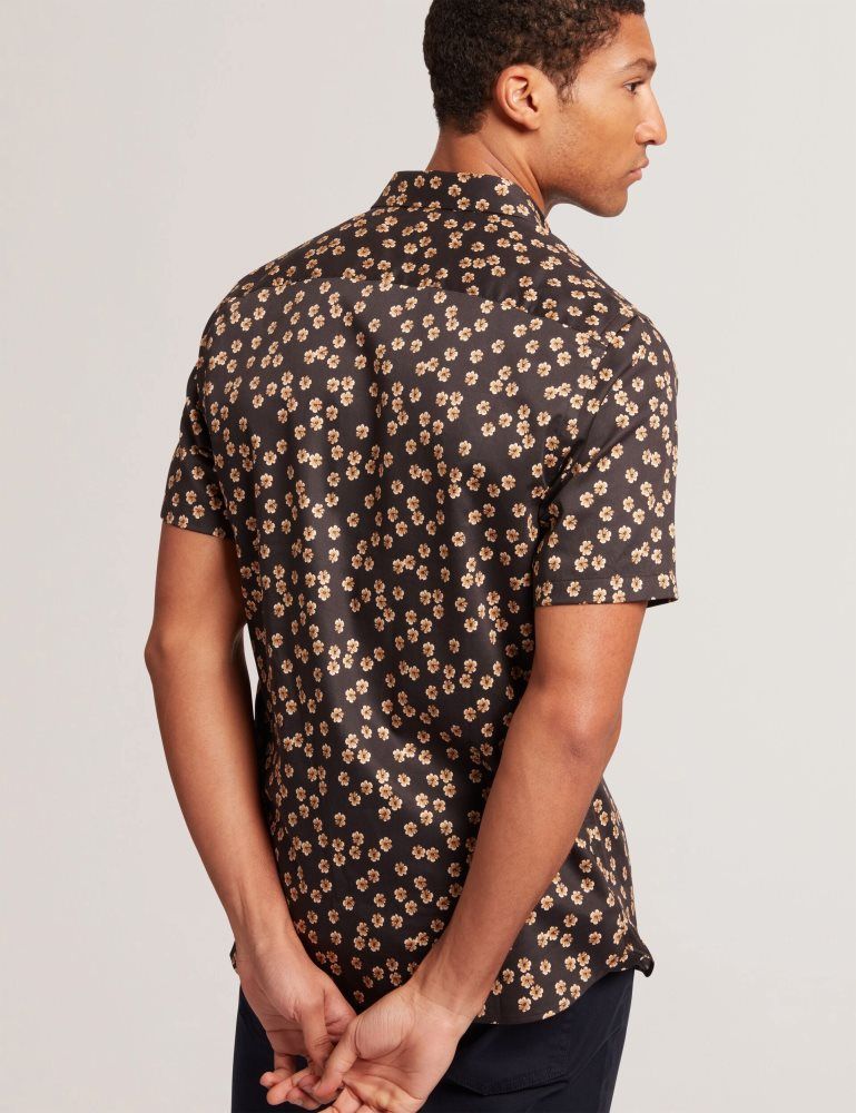 Ted Baker Niksho - Short Sleeve Slim Ditsy Floral Shirt Muške Košulje Crne | 601483-PEW