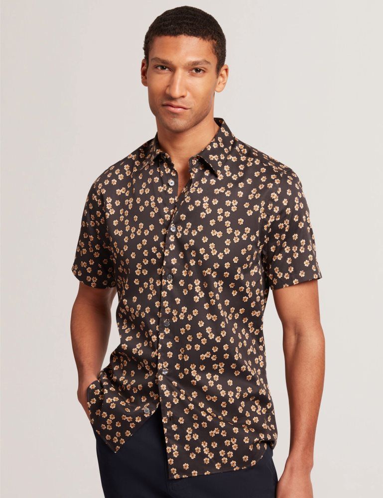 Ted Baker Niksho - Short Sleeve Slim Ditsy Floral Shirt Muške Košulje Crne | 601483-PEW