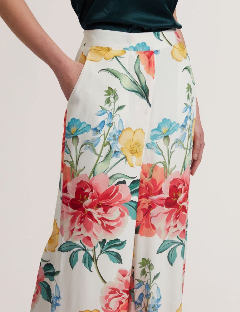 Ted Baker Nymphat - Floral Print High Waisted Wide Leg Trousers Ženske Kratke Hlače Bijele | 429850-KRU