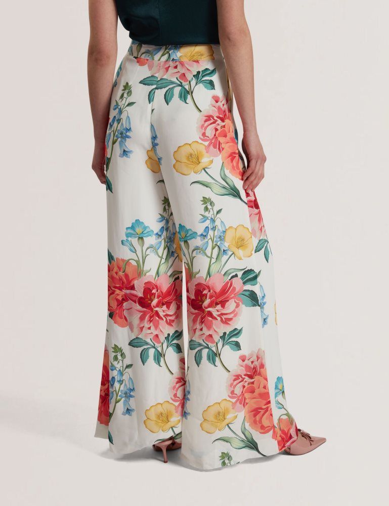 Ted Baker Nymphat - Floral Print High Waisted Wide Leg Trousers Ženske Kratke Hlače Bijele | 429850-KRU