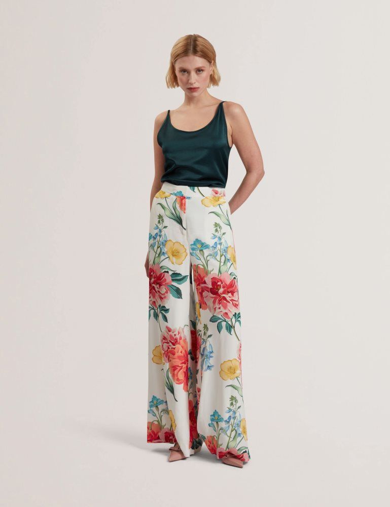 Ted Baker Nymphat - Floral Print High Waisted Wide Leg Trousers Ženske Kratke Hlače Bijele | 429850-KRU