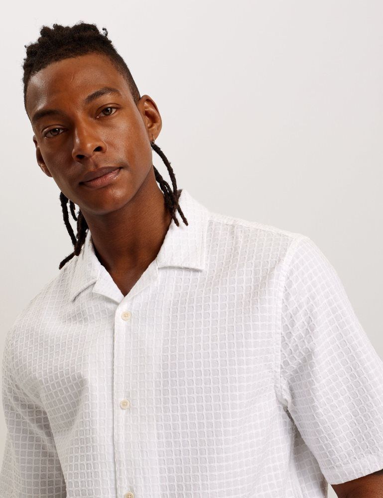 Ted Baker Oise - Textured Grid Cotton Short Sleeve Shirt Muške Košulje Bijele | 471289-AQS