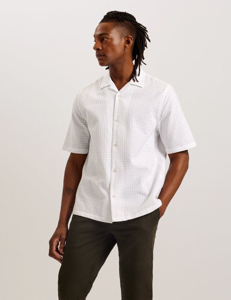 Ted Baker Oise - Textured Grid Cotton Short Sleeve Shirt Muške Košulje Bijele | 471289-AQS