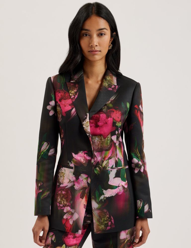 Ted Baker Okuni - Fitted Floral Print Tailored Jacket Ženske Odijela Crne | 278463-OXF
