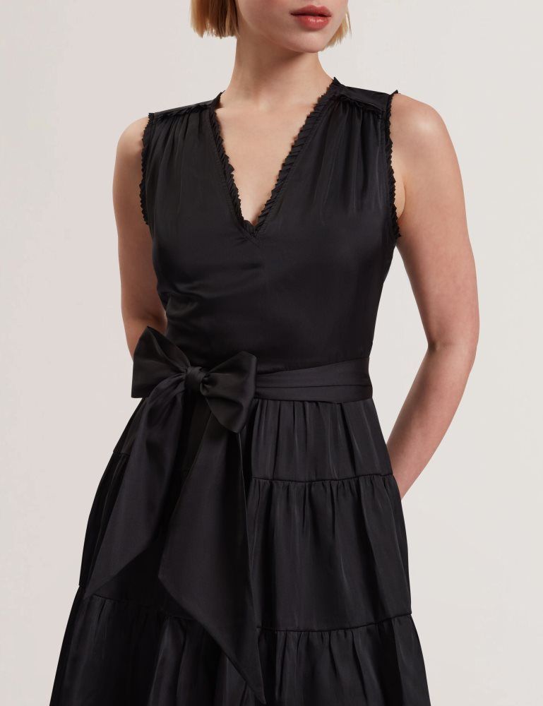Ted Baker Otiana - Sleeveless Tie Waist Tiered Mini Dress Ženske Haljina Crne | 096412-QZW