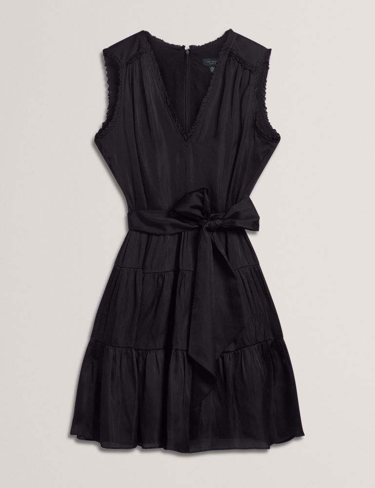 Ted Baker Otiana - Sleeveless Tie Waist Tiered Mini Dress Ženske Haljina Crne | 096412-QZW