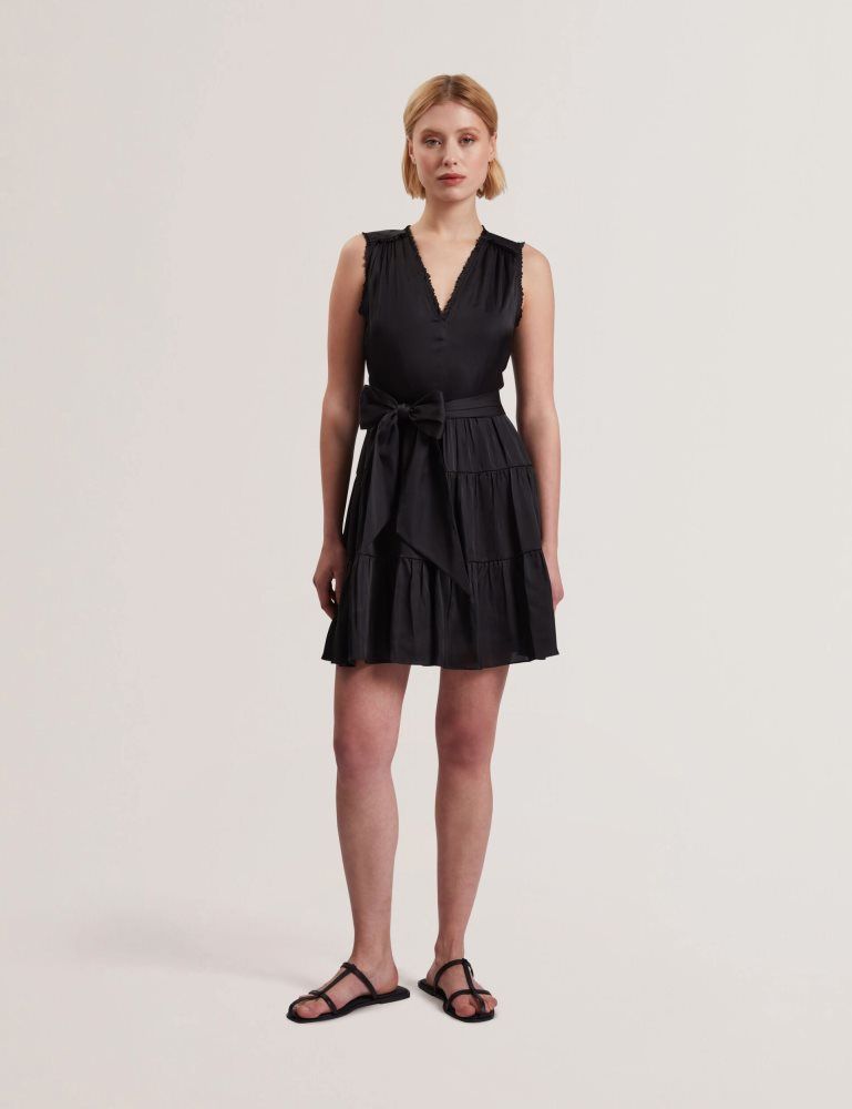 Ted Baker Otiana - Sleeveless Tie Waist Tiered Mini Dress Ženske Haljina Crne | 096412-QZW