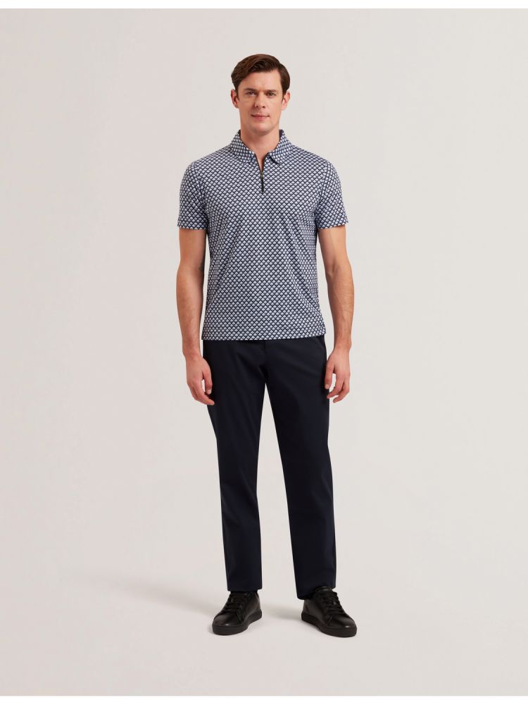 Ted Baker Ounslo - Printed Zip Neck Cotton Polo Shirt Muške Topi Plave | 532796-TBG