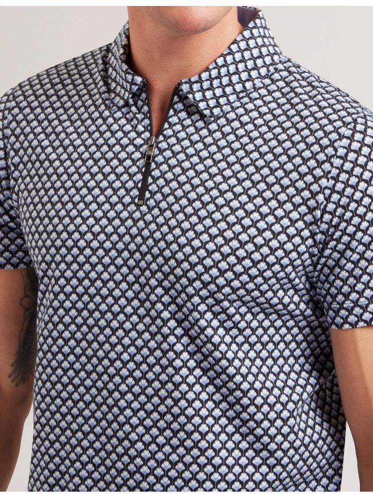 Ted Baker Ounslo - Printed Zip Neck Cotton Polo Shirt Muške Topi Plave | 532796-TBG