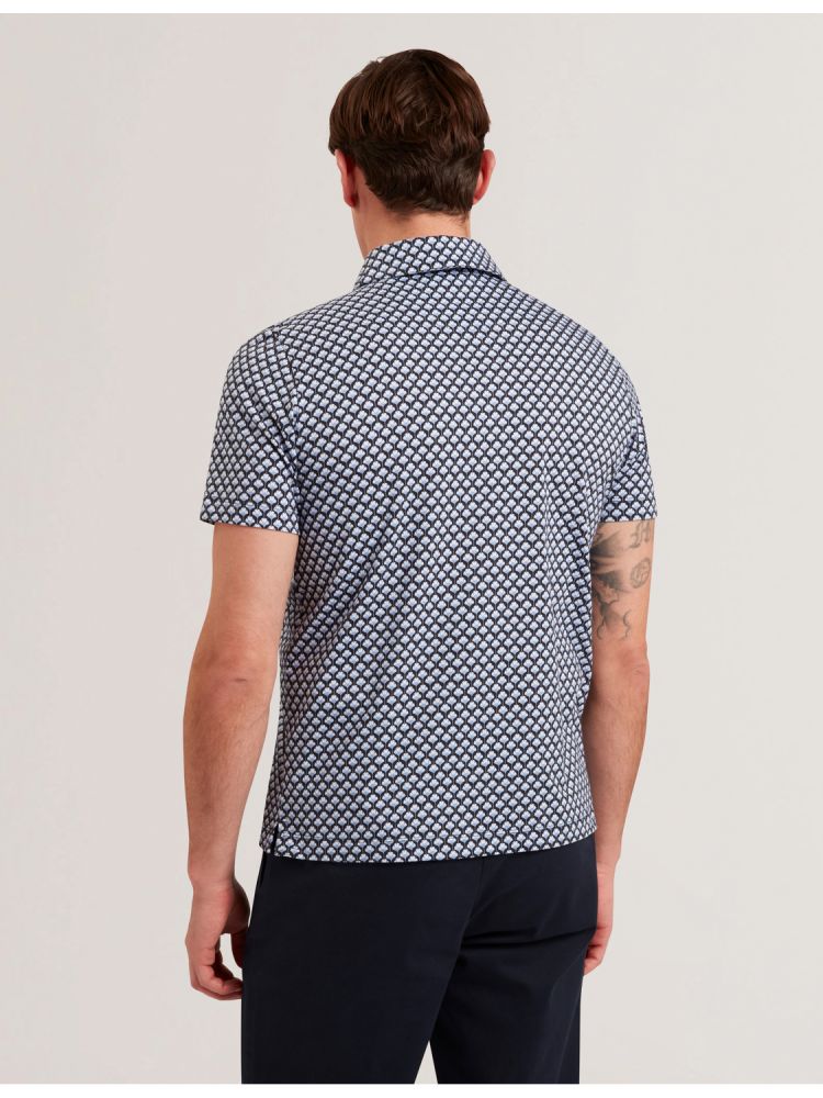 Ted Baker Ounslo - Printed Zip Neck Cotton Polo Shirt Muške Topi Plave | 532796-TBG