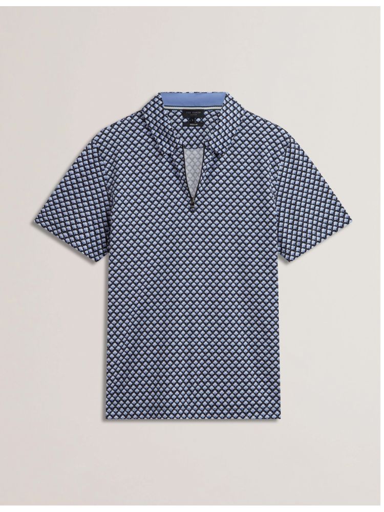 Ted Baker Ounslo - Printed Zip Neck Cotton Polo Shirt Muške Topi Plave | 532796-TBG