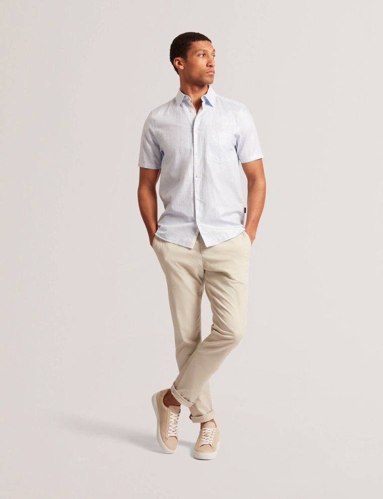 Ted Baker Palomas - Short Sleeve Linen Shirt Muške Košulje Plave | 149756-JFS