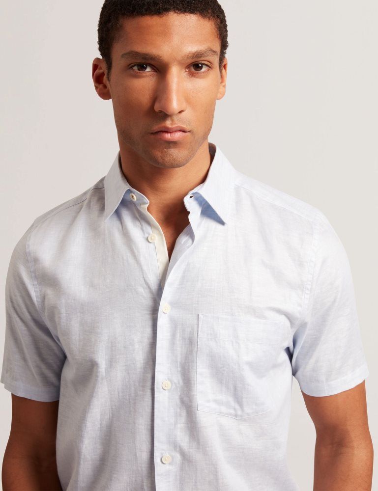 Ted Baker Palomas - Short Sleeve Linen Shirt Muške Košulje Plave | 149756-JFS