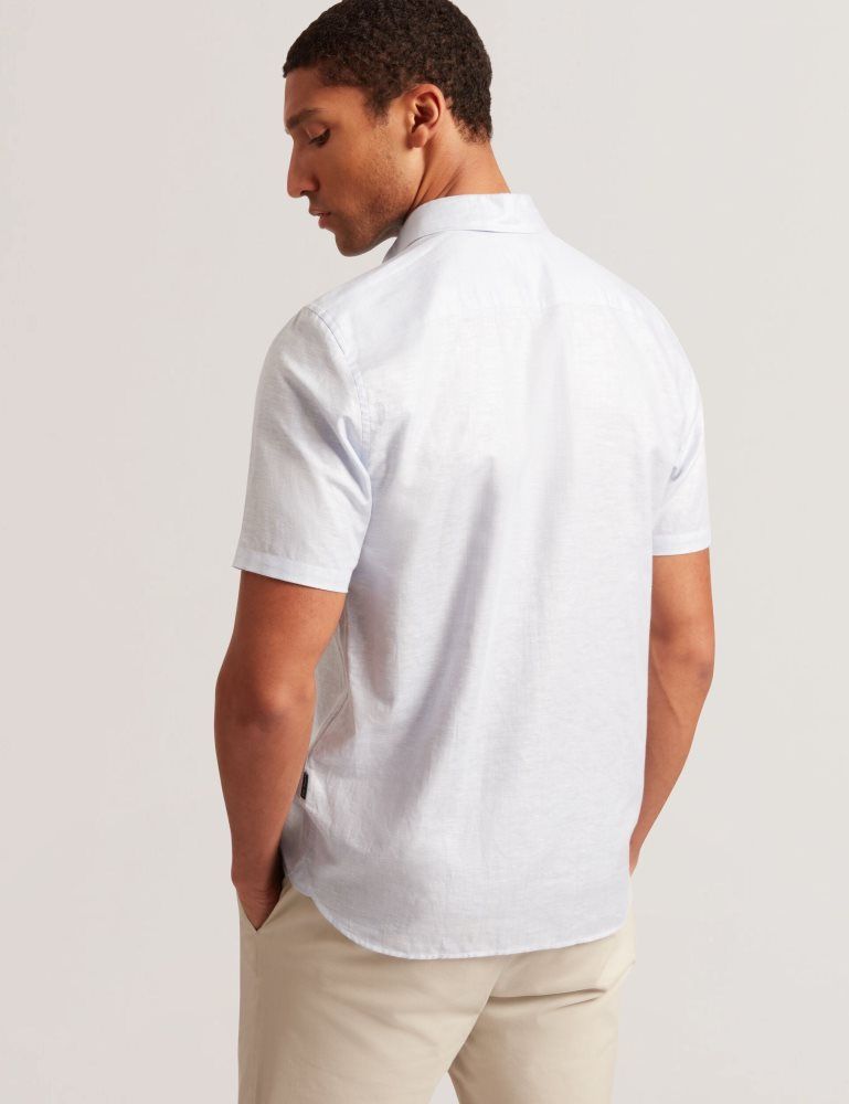 Ted Baker Palomas - Short Sleeve Linen Shirt Muške Košulje Plave | 149756-JFS