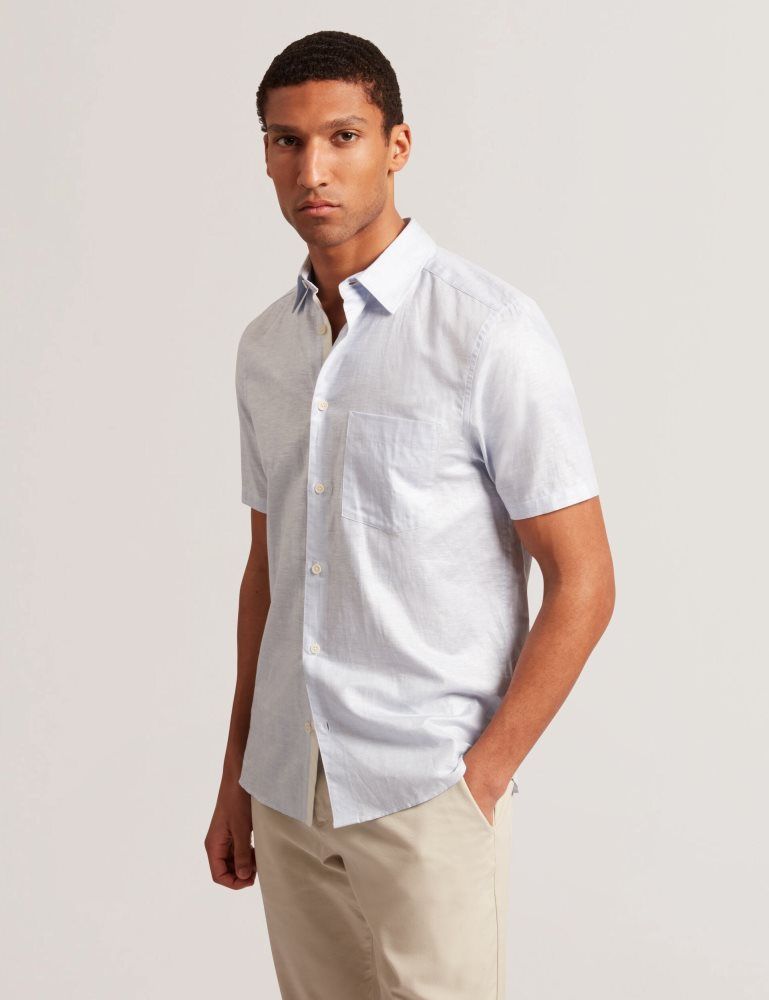 Ted Baker Palomas - Short Sleeve Linen Shirt Muške Košulje Plave | 149756-JFS