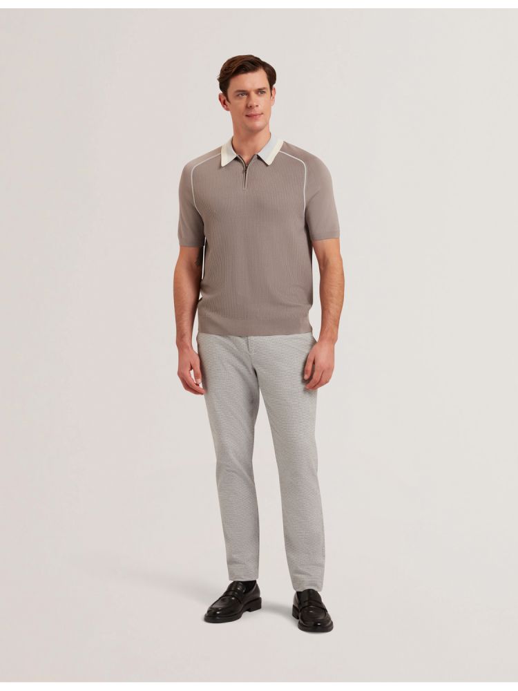 Ted Baker Paxto - Textured Zip Polo With Striped Collar Muške Topi Sive | 482935-FOK